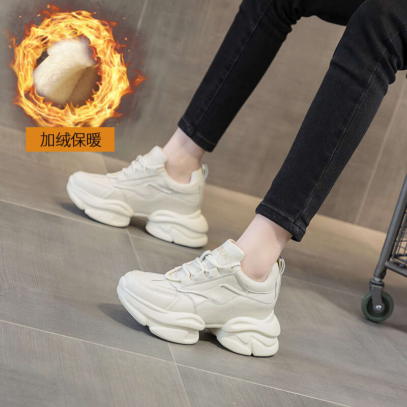 Dad Sneakers Leather Soft 2025 Spring New Ins Trend Sports Casual Thick Sole Height Increasing New Versatile Women's Shoes
