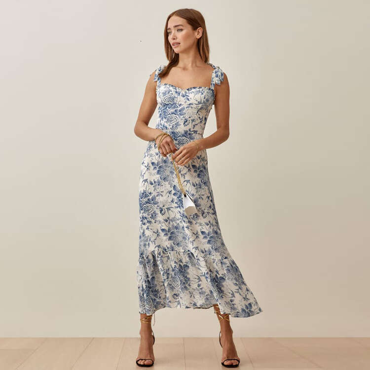 Dress Bodycon Dresses for Women Maxi Dress for Women 301ref Spring Summer New Printed Mid-length Spaghetti Strap Rayon Dress 2025 French Style Womens 