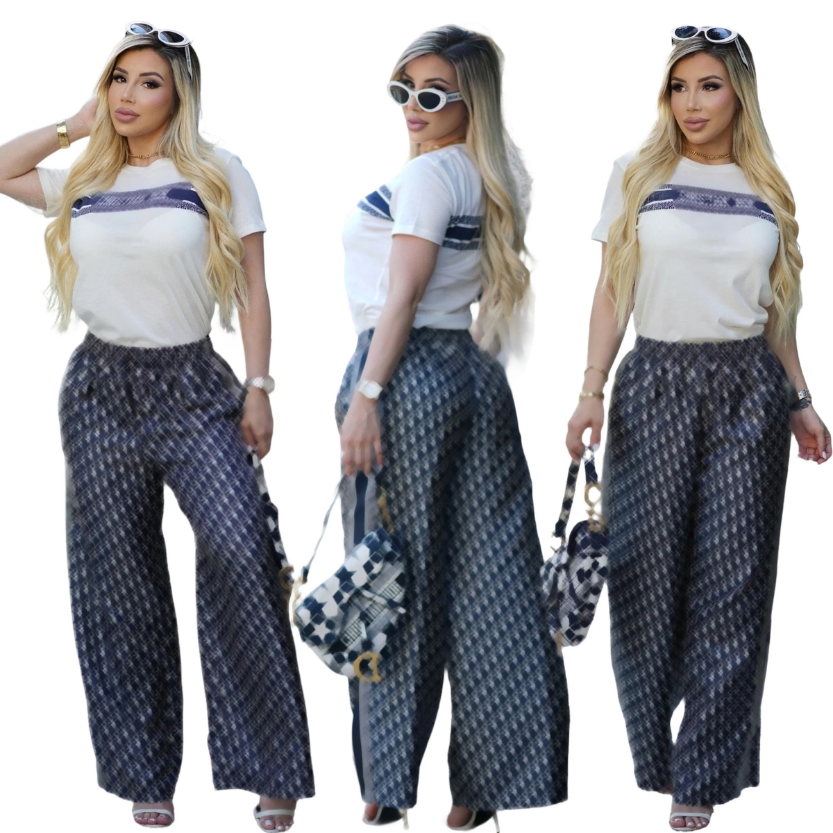 Two Piece Pant Tracksuits Women Casual T-shirt and Wide Leg Pants Set Outfits Free Ship