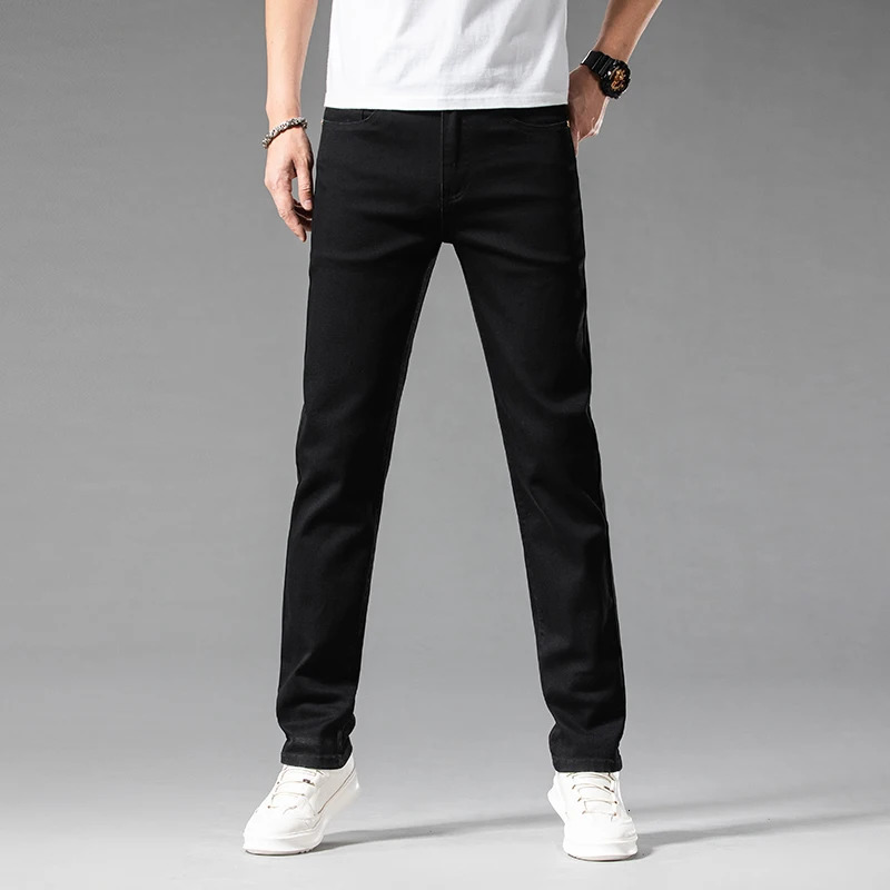 Summer 98% Cotton Mens Casual Jeans White Classic Fashionable Stretch Straight Denim Trousers Black Clothing Male 250614