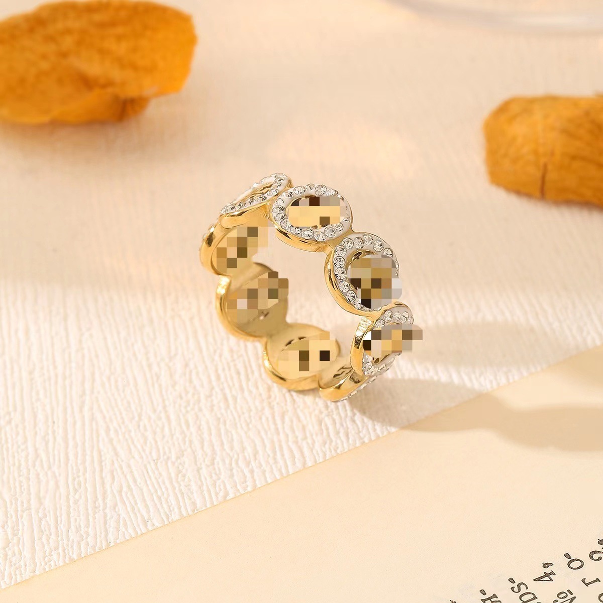 Unique Design Titanium Steel Simple Elegant Versatile Socialite Full Diamond Hollow Out Ring