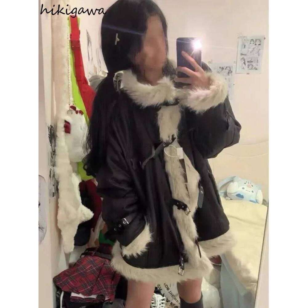 Streetwear Jackets for Women Stand Neck Thicked Lamb Wool Outwear Oversized Tops 2025 Ropa Mujer Casual Fashion Y2k Coats 63a754