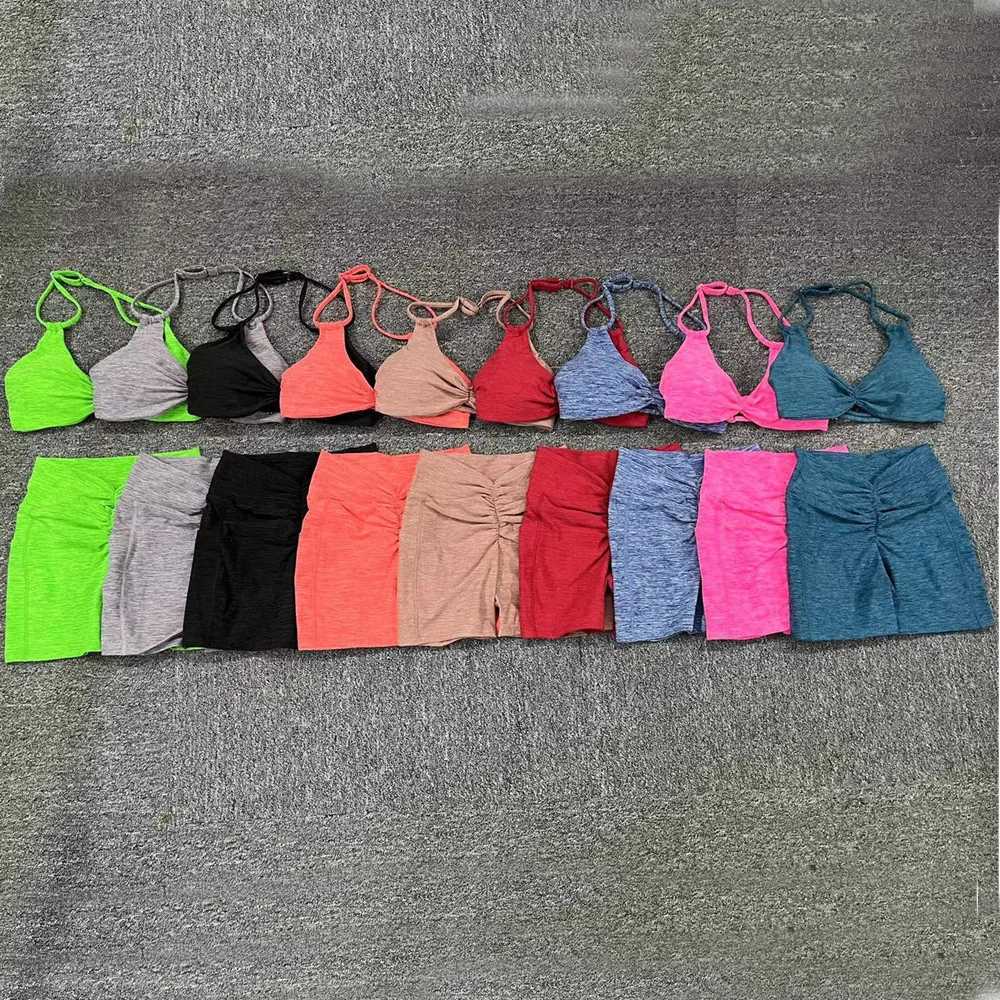 2PCS Women Tracksuit Adjustable Bra Set V Back Workout Pant Sport Gym Shorts High Waist Legging Active Wear XP02 W250617