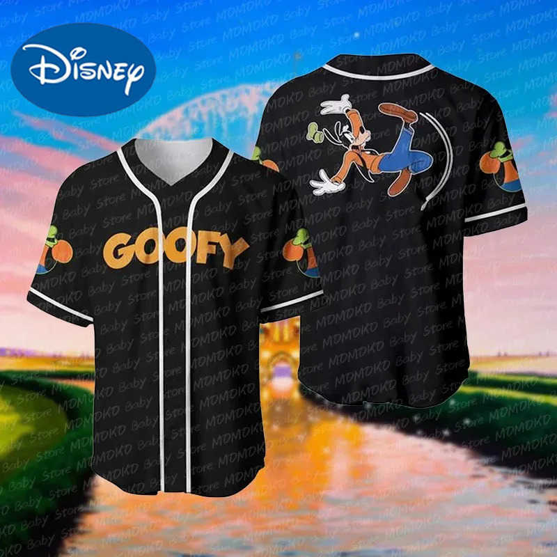 Disney 2024 Disney New Summer Goofy Dogs Cute Cartoon Disney Baseball Jersey Pattern Training Uniform Adults Kids Gift Baseball Tees W250617