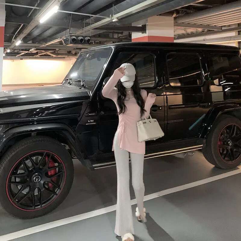 Clothing Sexy Flare Womens Pants Solid Trousers Woman Pink Elastic Waist Outfits Casual Summer G New In Vintage Aesthetic 90s