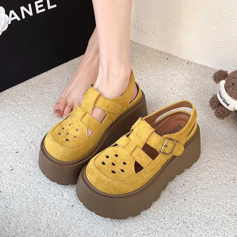Womens Fashion Sandals New Outer Hollow Breathable Baotou Roman Shoes Anti-slip 2025 High-heeled Thick-soled Women Shoes Z250617