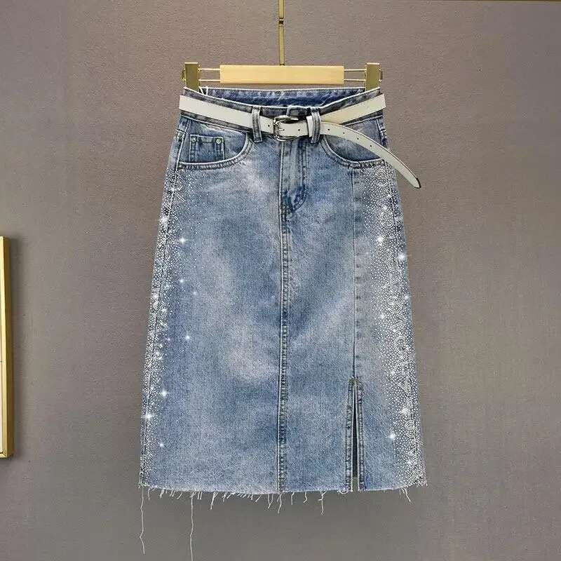 Wrap Jeans Skirts for Women Blue Midi with Slit Woman Denim Skirt High Waist Tight Korean Fashion Streetwear Clothing Trend 2025