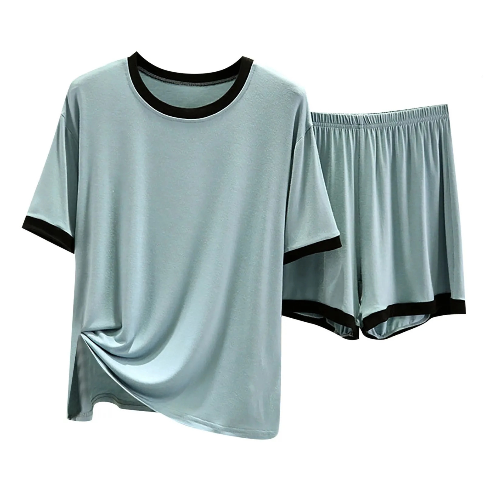 MenS Summer Pajama Suit Short Sleeved T Shirt Two Piece Thin Loose Casual Shorts Set Can Be Worn At Home Male Sleeping Wear 250614