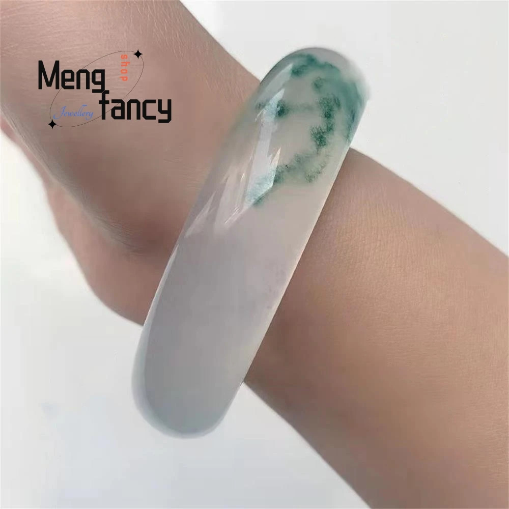 Natural Quartzite Ice Jade Floating Flower Bangle Elegant Exquisite High-grade Quality Fashion Fine Jewelry Holiday Gift 250616