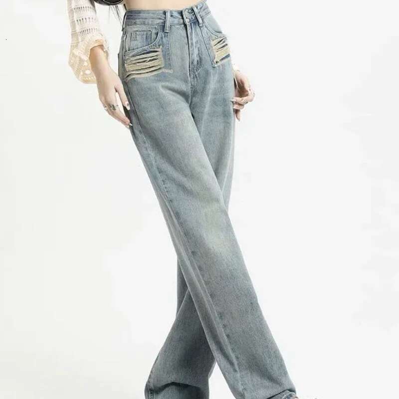 Womens Jeans High Waist Shot Straight Leg Pants For Women Vintage Basics Japanese Y2k Z With Trend Unique Shiny Spring Trousers