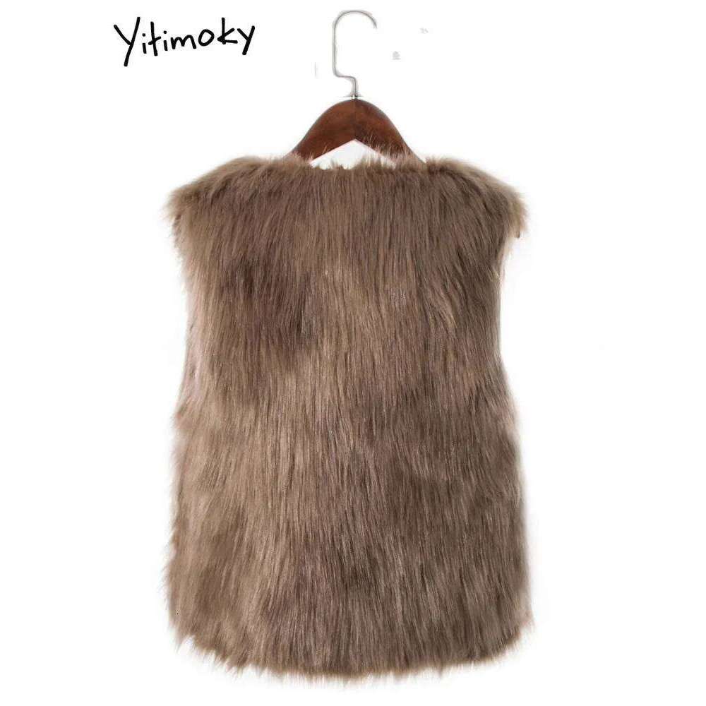 Fashion Women Vintage Casual Streetwear Solid Loose Sleeveless V Neck High Street 2024 New Autumn Winter Faux Fur