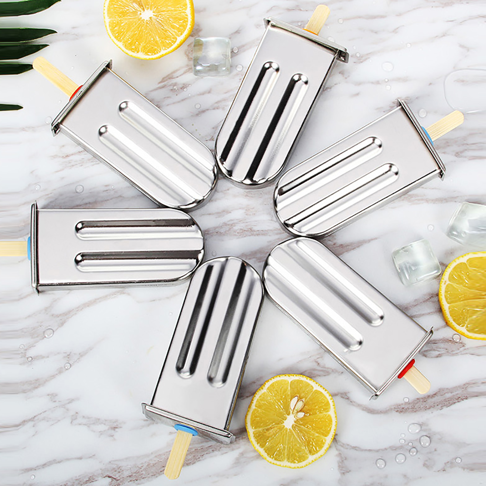 6 Pcs Stainless Steel Ice Cream Molds Round Head Double Cavity 85g Per Pop Homemade Ice Lolly Maker Reusable DIY Popsicle Freezer Tray BPA Free