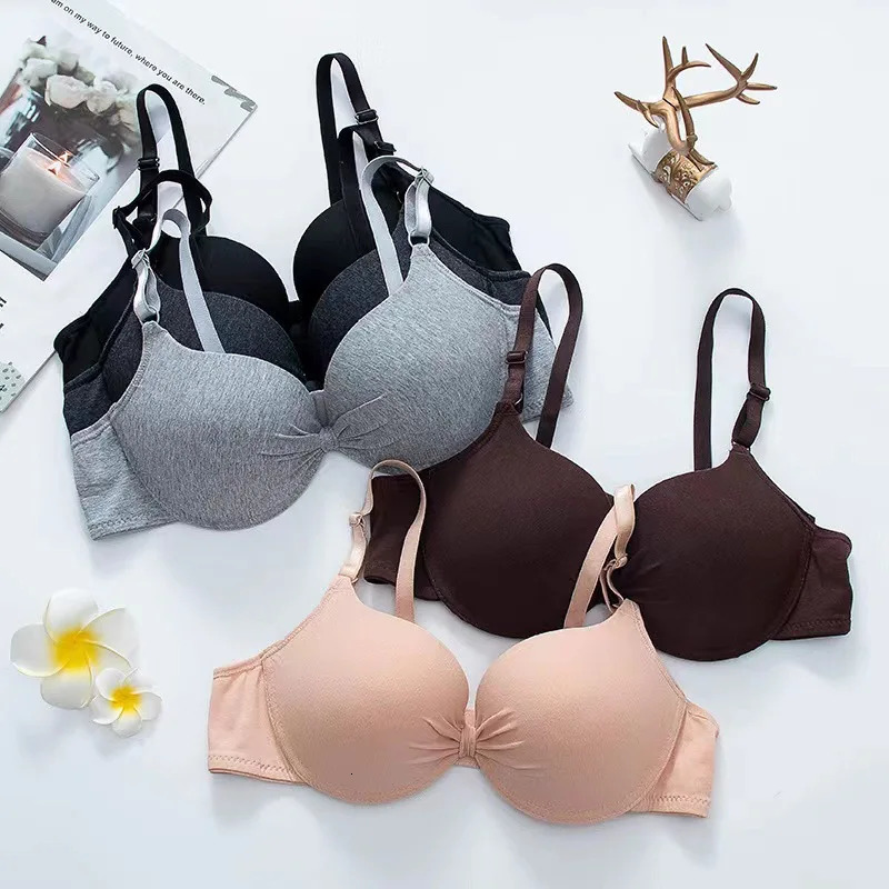 Sexy Women Cotton Gathered Bra Deep V Underwire Ladied Brassiere Push Up Lingerie Solid Bras Backless Intimate Underwear 250617