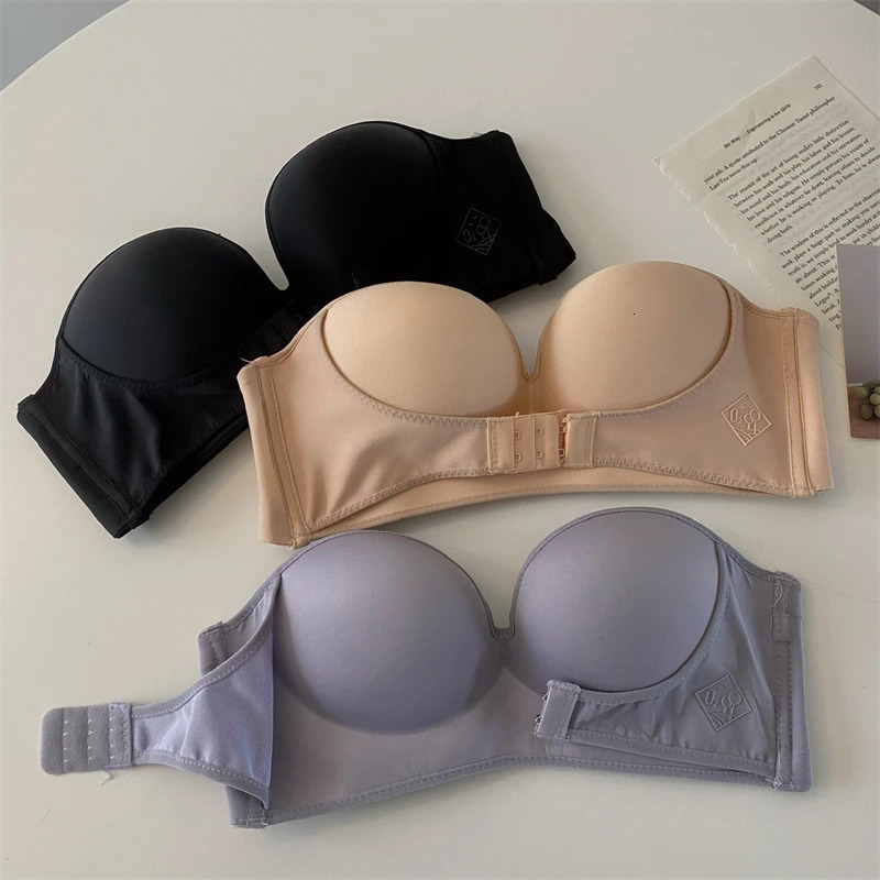 FINETOO Front Closure Strapless Bra For Woman Sexy Invisible Bras Underwear Female Push Up Brassiere One-piece Wireless Bralette 250617