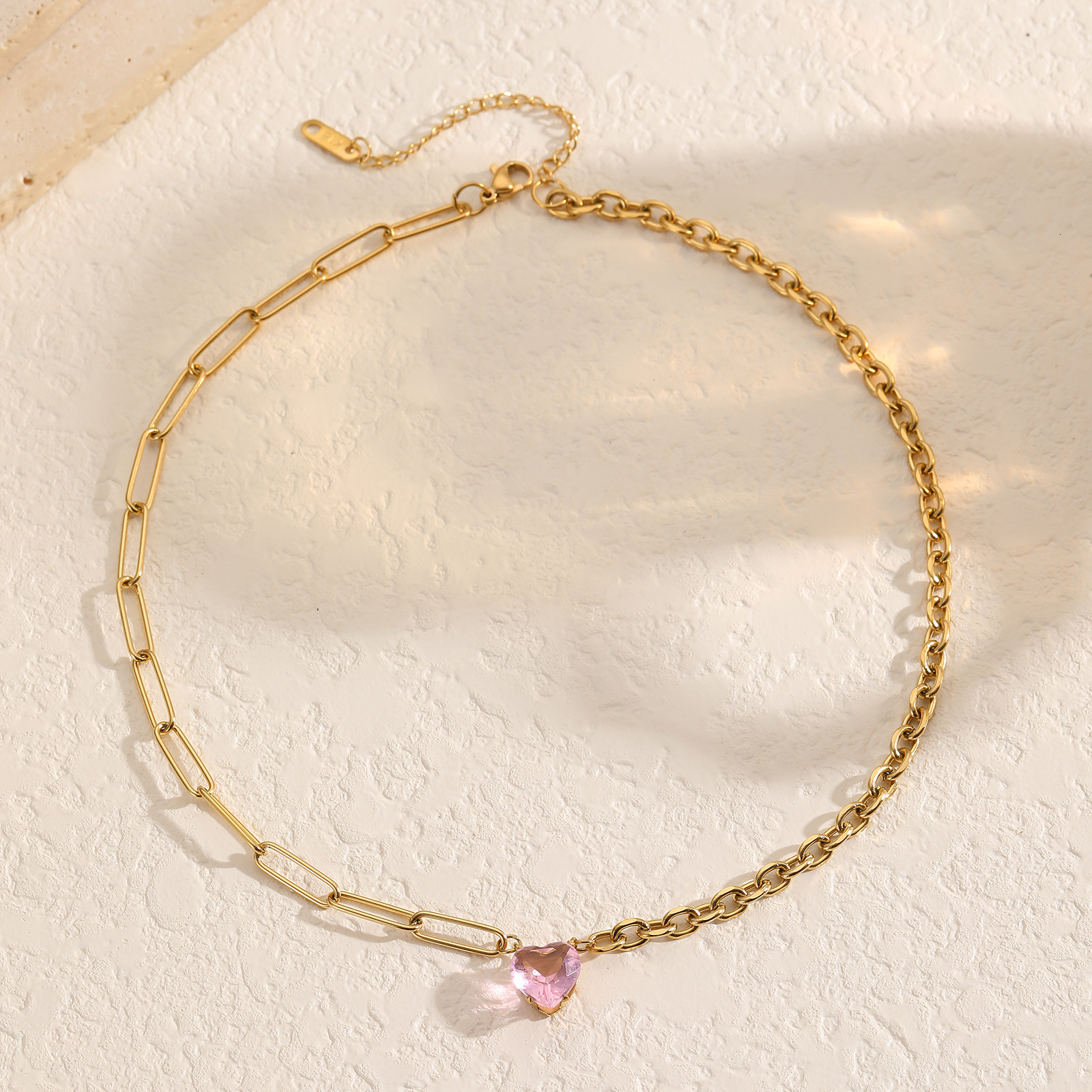 Hip Hop Zircon Stainless Steel Necklace for Women Fashion Versatile Jewelry Clavicle Chain Heart Pendant