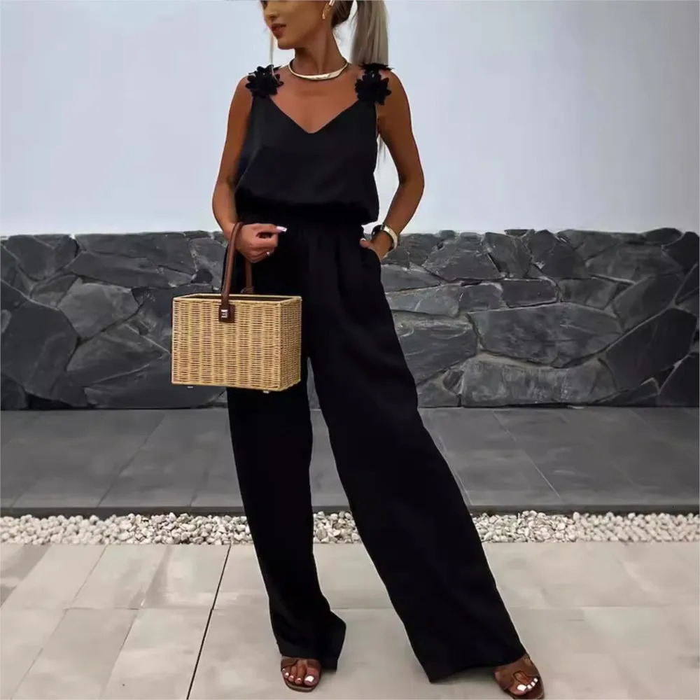Spring Summer Sexy Suspender Jumpsuit For WomenS Fashion Waist Relaxed Sleeveless Vacation Female Elegant Jumpsuit Pants 250616