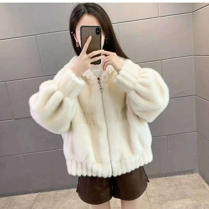 Short Mink-like Hair Fur Hooded Top Little Fellow Fashionable Fleece Coat Female Spring and Autumn Warm Winter New