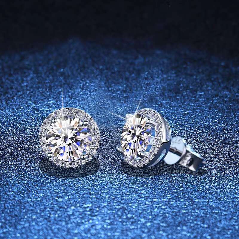 Wholesale DEF VVS1 Moissanite Halo Earrings Solid 925 Sterling Silver with GRA Certificate Pass Diamond Tester