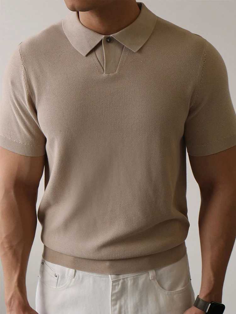 Stylish Solid Color Slim Fit Mens Knit Polo Shirt Summer Vintage Polo Neck Buttoned Tops For Men Daily Casual Short Sleeve Polos XJ250617