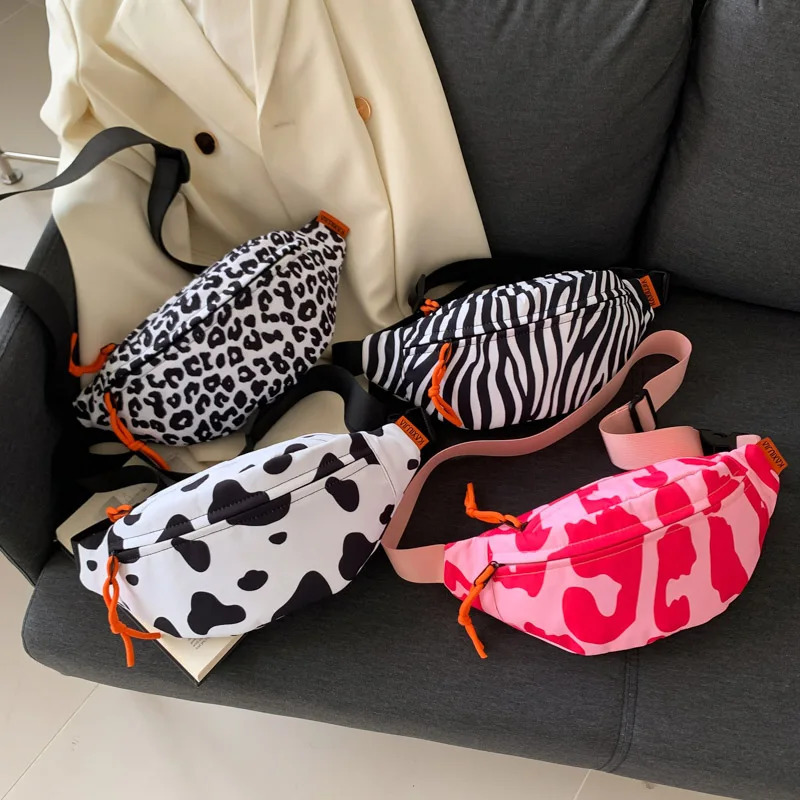 Animal atterns Nylon Crossbody Bag For Women Big Fanny Waist Pack Simple Travel Phone Purse Cloth Waist Bag Banana Hip Belt Bag 250614