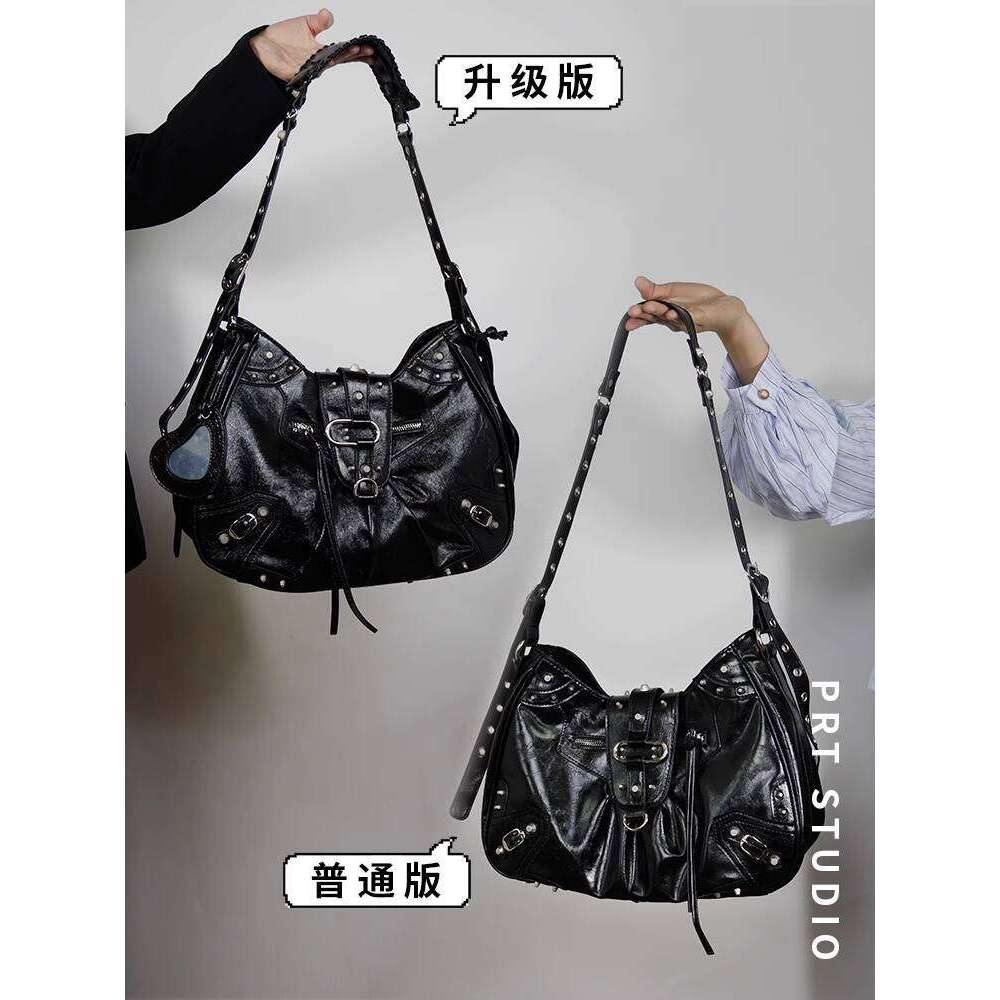 PRT Unisex Punk Y K Hot Girl Large Capacity Tote Rivet Paris Motorcycle Shoulder Crossbody Bag for Women