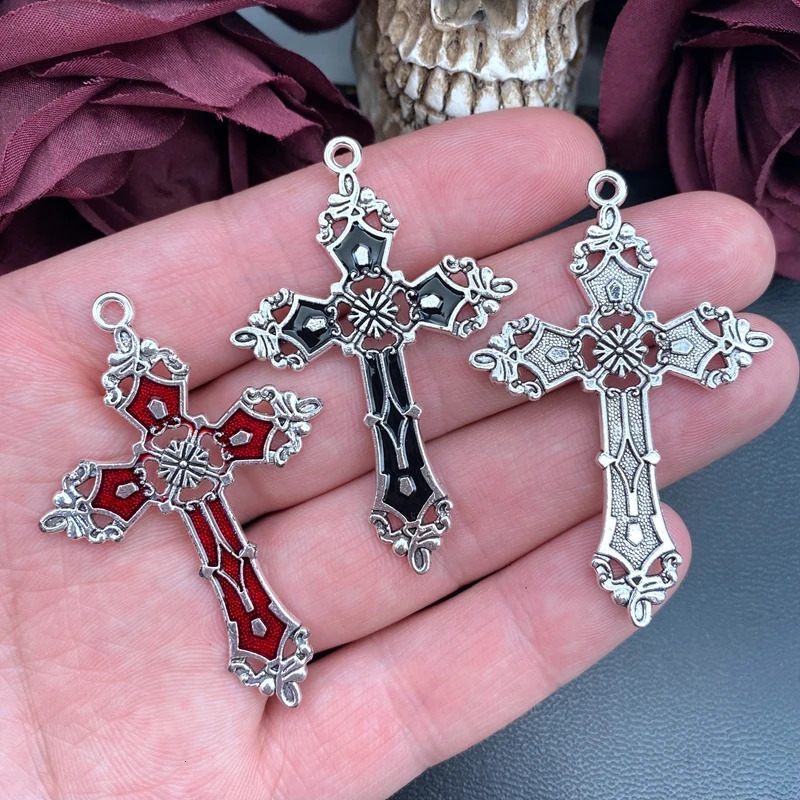 5pcs 55*36mm Gothic Enamel Bloody Red Black Cross Charms Charms Fit Jewelry Making DIY Jewelry Findings 250609