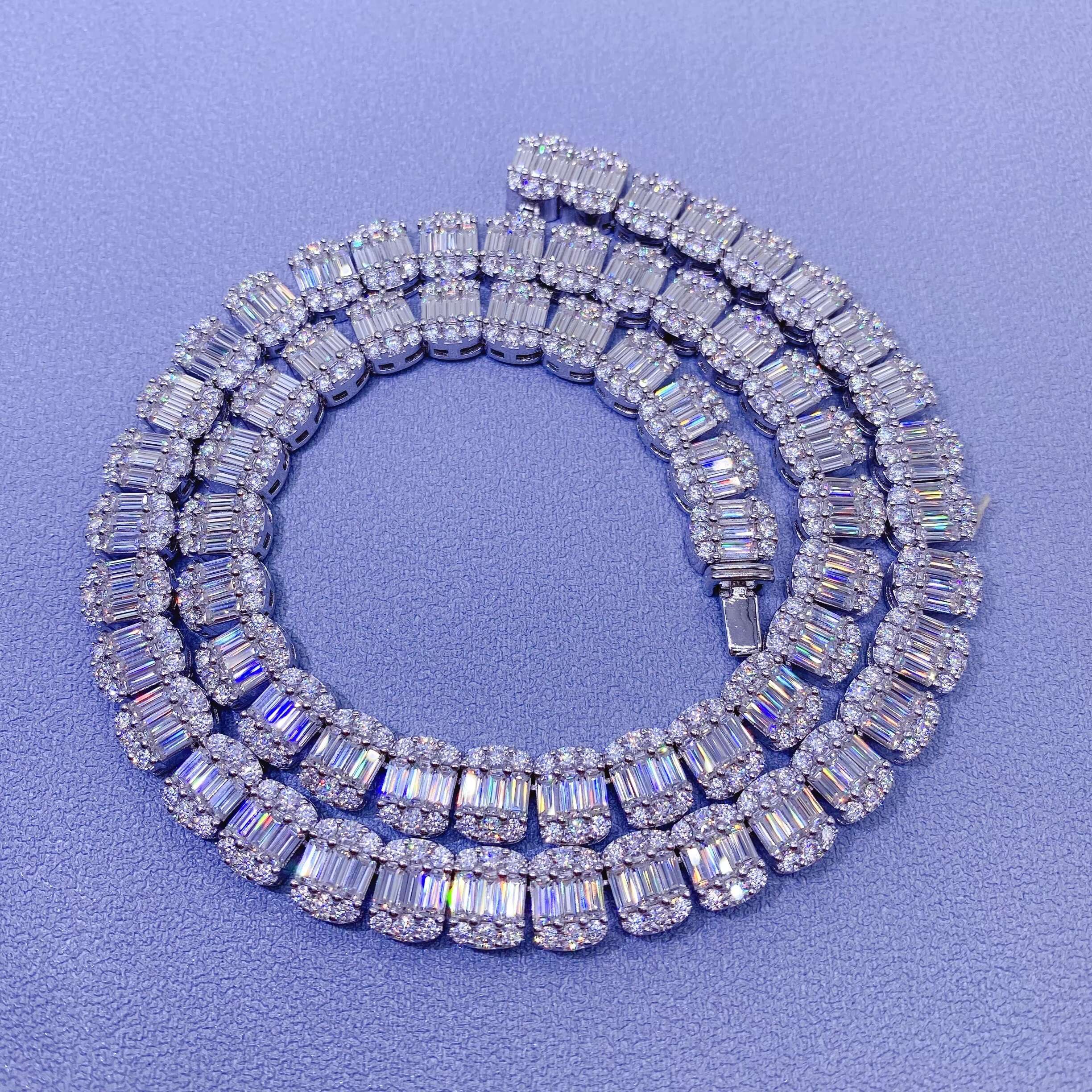 Pass Diamond Tester Mens Fashion Vvs1 Moissanite Cuban Link Chain baguette Diamond Tennis Chain Necklace