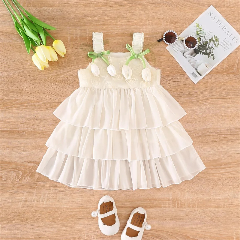 Lioraitiin Toddler Girls Sleeveless Dress Casual Summer Cute Floral Bows Layered A-Line Dress for Beach Party Cute Clothes 250617