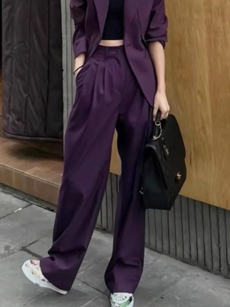 Fashion Ladies Pantsuit Formal Women Office Business Work Wear Blazer and Trousers Purple 2 Piece Set Female Clothes Outfits 250612