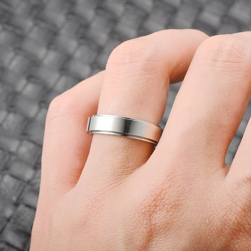Anti Stress Anxiety Fidget Spinner Couple Rings For Lovers Rotating Stainless Steel Wedding Band Knuckle Rings Jewelry Anillo 250616