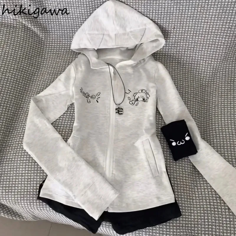 Cat Ears Sweatshirts Women Clothing Slim Fit Short Sleeve Zipper Hoodies Y2k Tops Casual Chic Anime Cute Hoodie Coat Ropa Mujer 250612