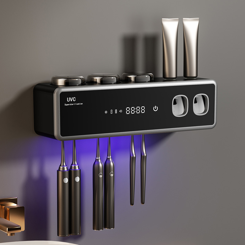 Smart Toothbrush Sanitizer Rack Drying UV Sterilization Toothpaste Dispenser Bathroom Storage Shelf