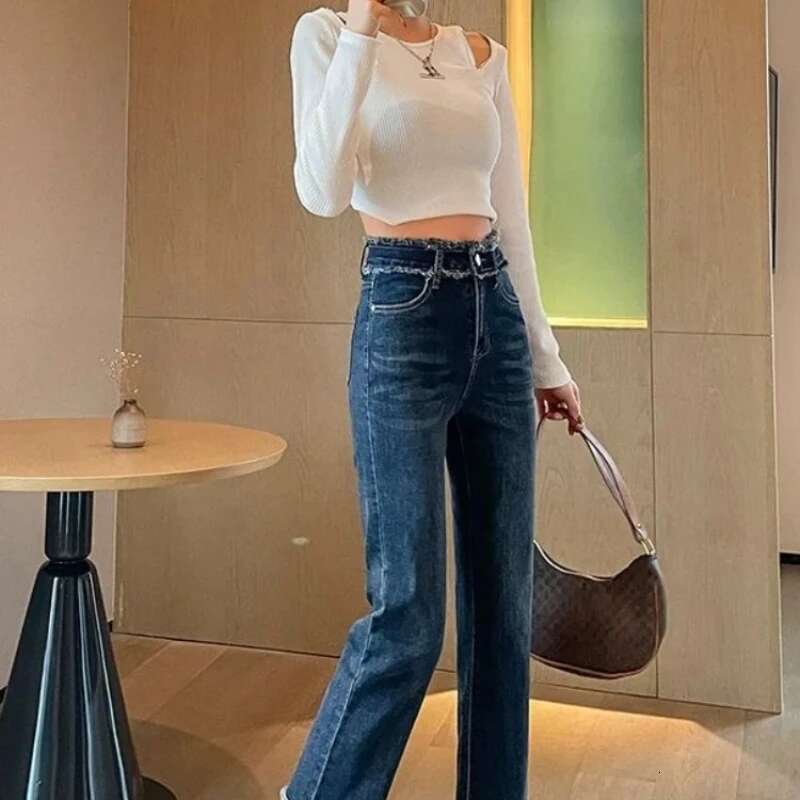 Spring Autumn Denim Pants for Women Straight Leg Woman Jeans Korean Popular Clothes Trend 2025 Emo Japanese Y2k Pant Trousers