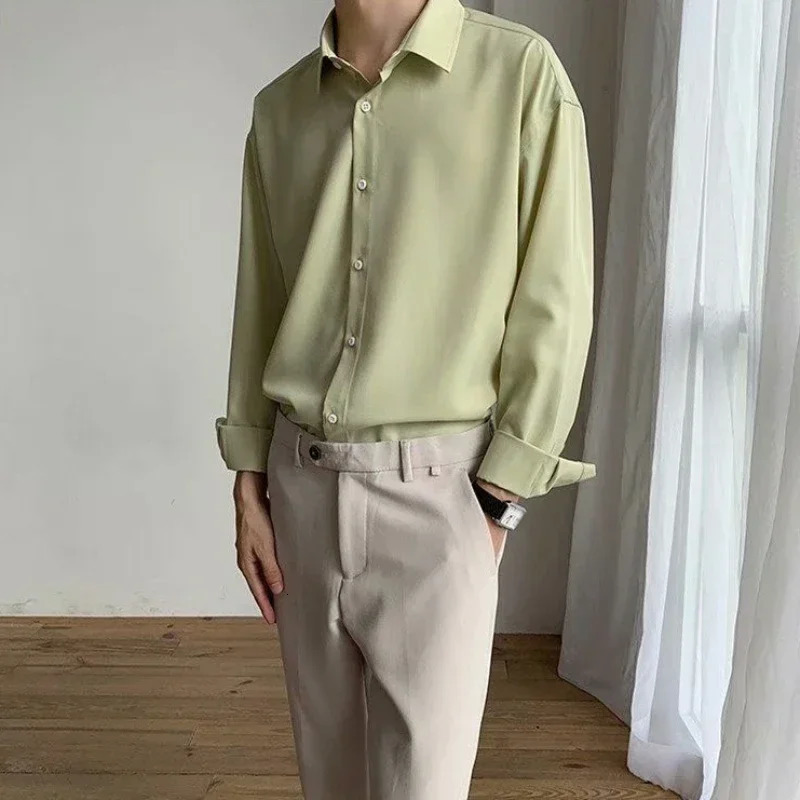 Male Shirts Plain White Ice Silk Korean Clothes Mens Shirt With Sleeves Button Up Trend I Sale Style Cool Casual Xxl 250616