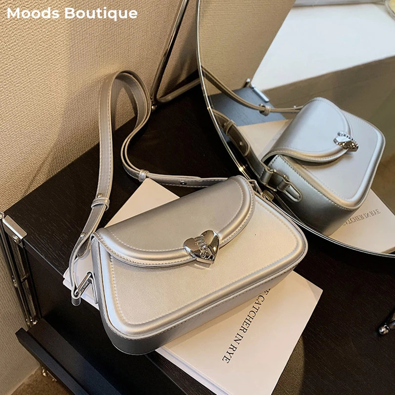 MOODS Loving Heart Buckle Crossbody Bags For Women Handbags Silver Color Small Shoulder Underarm Phone Bag 250614