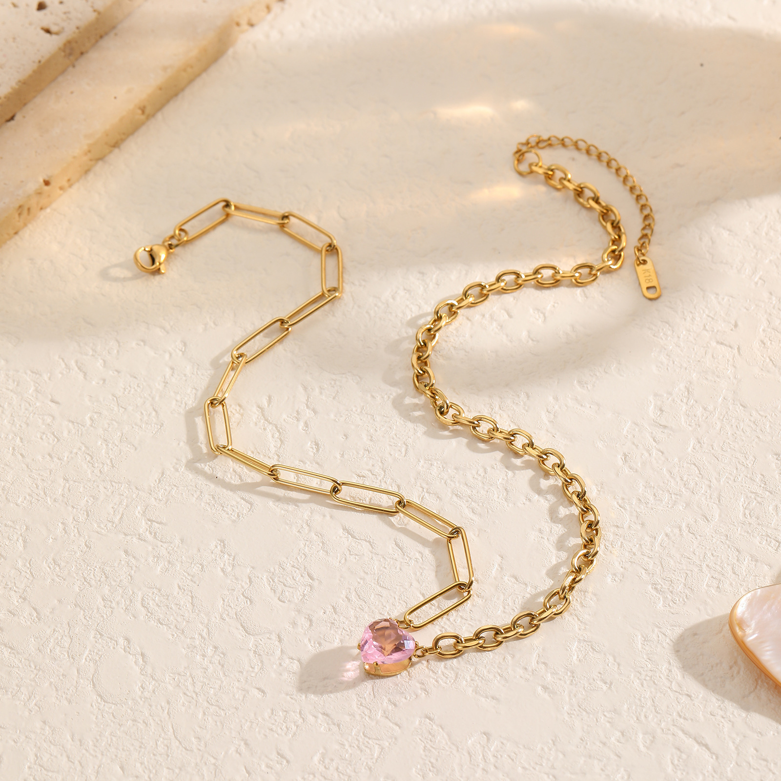 Hip Hop Zircon Stainless Steel Necklace for Women Fashion Versatile Jewelry Clavicle Chain Heart Pendant