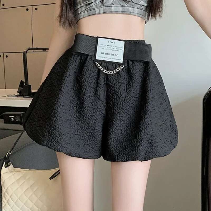 Breathable Woman Short Pants Cotton Chain Black High Waist Fashion Clothing 2025 Flowy Normal Classic Harajuku Shorts for Women