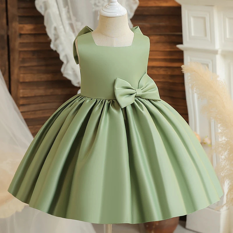 Big Bow Sweet Baby Girls Dress Solid Elegant Toddler Kids Christening Birthday Vestidos Weddings Party Kids Girls Princess Dress 250617