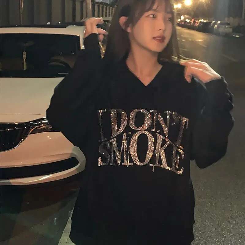 Long Sleeve Top for Women Goth Vintage T Shirts Youth Cheap Hooded Sweatshirt Harajuku High Quality Clothes In Cotton Fitted Hot