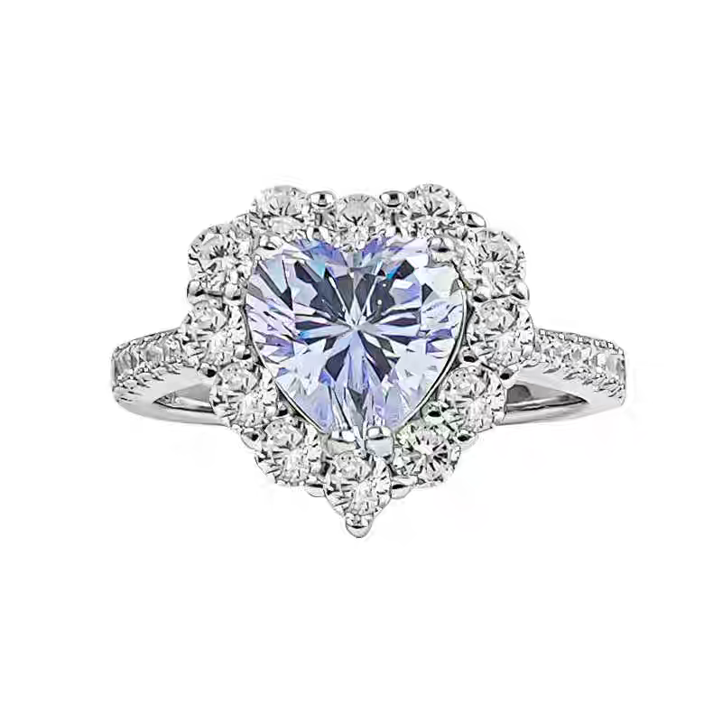Choucong Wedding Rings Luxury Jewelry Soild 100% 925 Sterling Silver Heart Shape Lavender Purple Amethyst Lab Moissanite Diamond Party Women Bride Rin