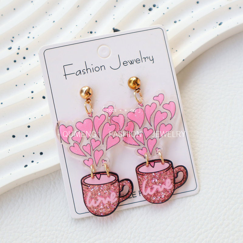 Women's Earrings 3PCS/LOT heart Acrylic Illusory Color Geometric Long Drop Earrings for Womens Trendy Jewelry