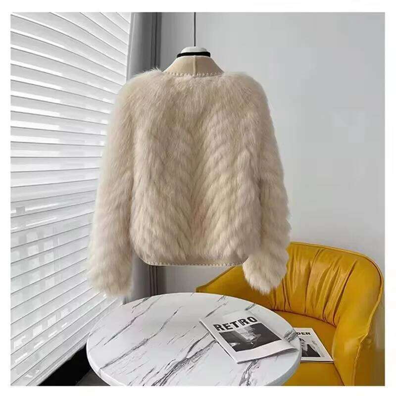 Fashion Faux Fox Fur Coat for Women's 2025 New Autumn Winter Lapel High-End Short Double-Sided Woolen Cardigan Jacket Female
