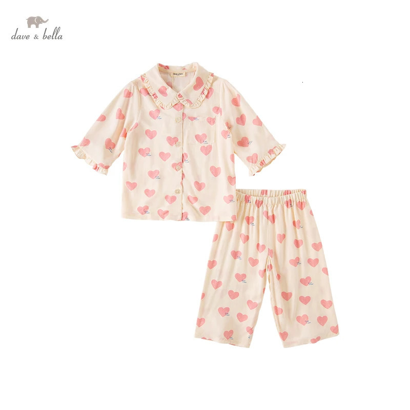Dave Bella Girls Summer Loungewear Suit Childrens Long-Sleeved Underwear Middle And Older Kids Pajamas Children DK2235333 250617