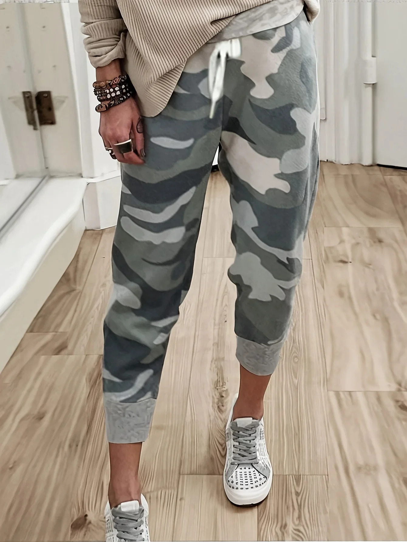 Plus Size 1XL5XL Ladies Casual Drawstring Comfortable Loose Athletic Pants Womens Fashion Camouflage Print Jogger Pants 250609