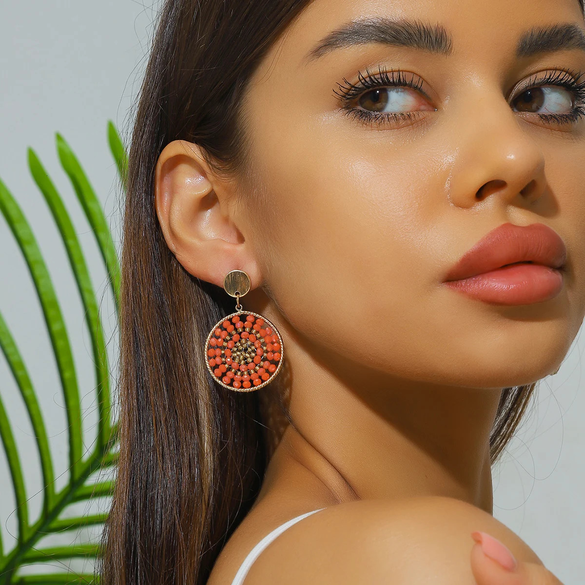 Boho Ethnic Style Seed Beaded Drop Earrings for Women Ladies Creative Personality Metal Dangle Earrings Handmade Jewelry Gifts 250610