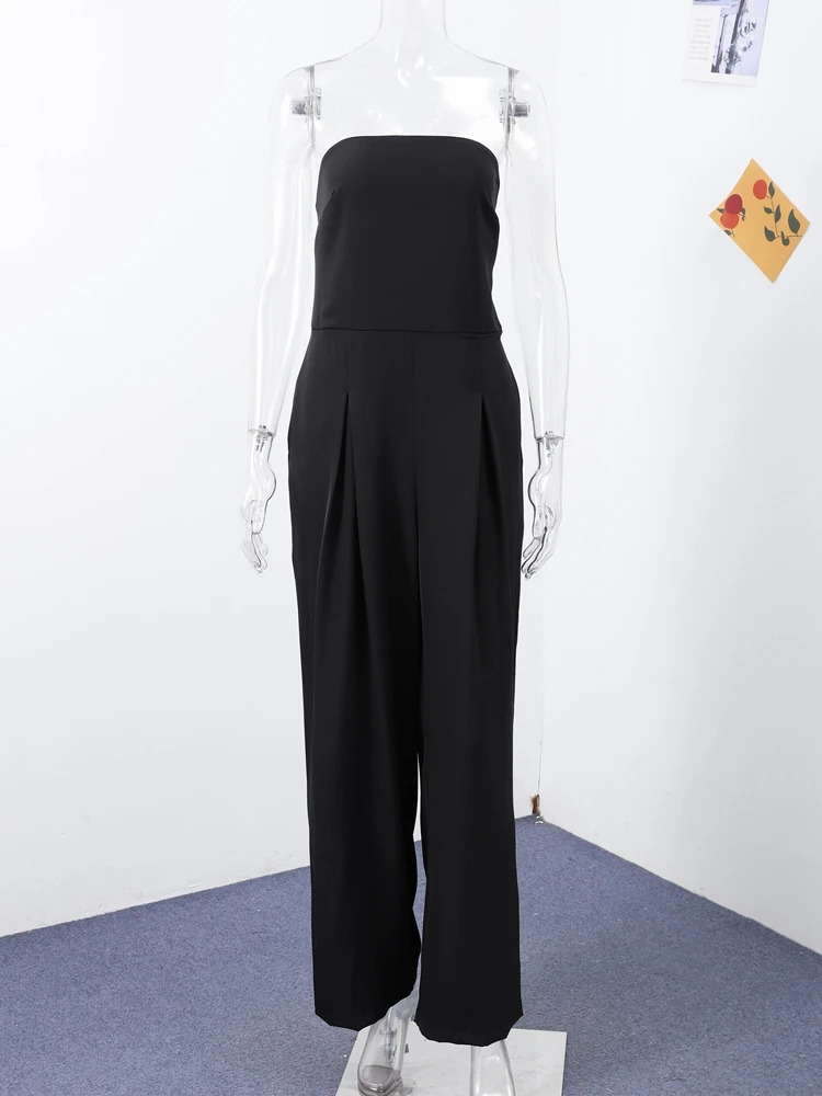 Sexy Backless Womens Jumpsuits Solid Off Shoulder Waist Cinching Pockets Wide Leg Pants Lady Bodysuit Summer Female Outwears 250616