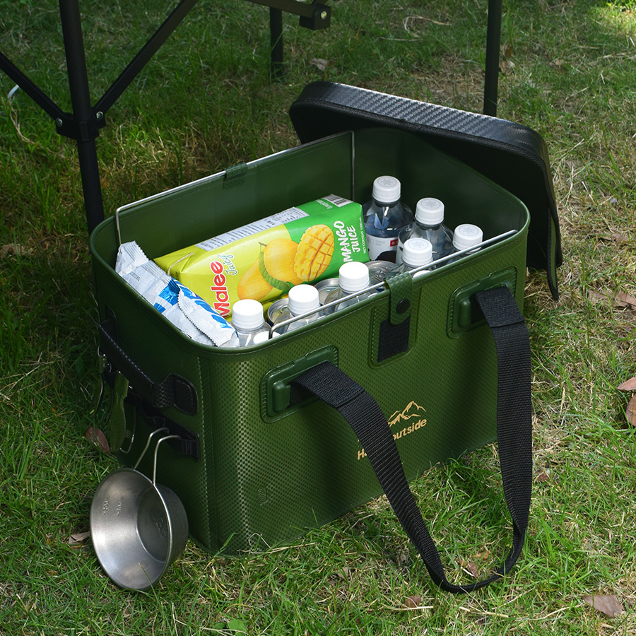 Versatile 28L Camp Organizer Bag - Foldable Hardtop Table & Waterproof Storage Bin for Family Picnics/Hiking Gear, Heavy Duty Eco EVA (Forest Green)