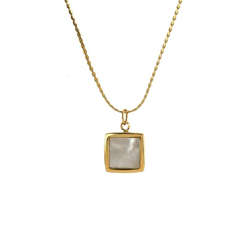 Fashion Light Style Simple Elegant Square Mother-of-Pearl Necklace for Women Versatile High-End Titanium Steel Non-Fading Jewelry