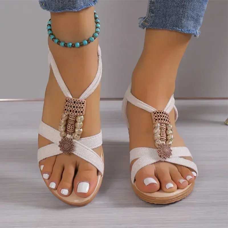 New Style Round Toe Wedge Heel Metal Decorated Fashionable Womens Shoes Flat Wear-resistant Comfortable Casual Sandals Z250617