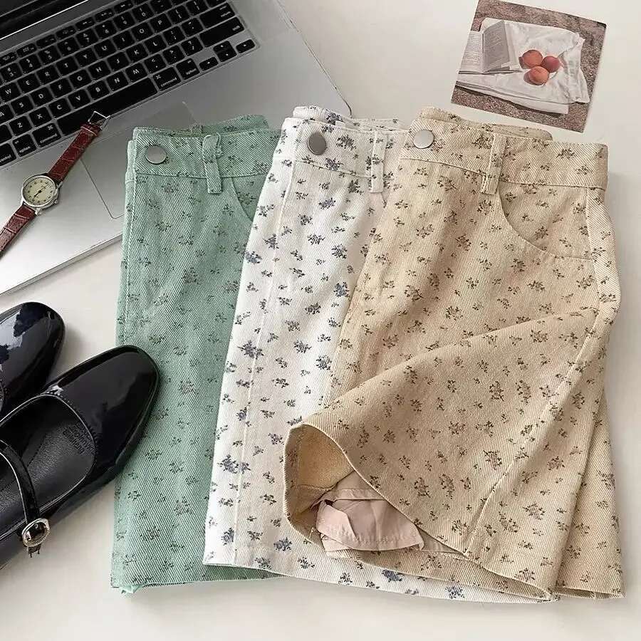 New In Vintage High Waist Flowers Jeans Skirts for Women Harajuku Cheap Summer 2025 Aesthetic Stylish Modest Woman Denim Skirt